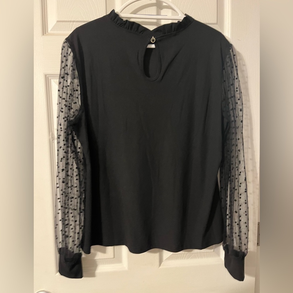 Elegant Black Top with Sheer Polka Dot Sleeves NWOT Size XXL - Picture 2 of 6